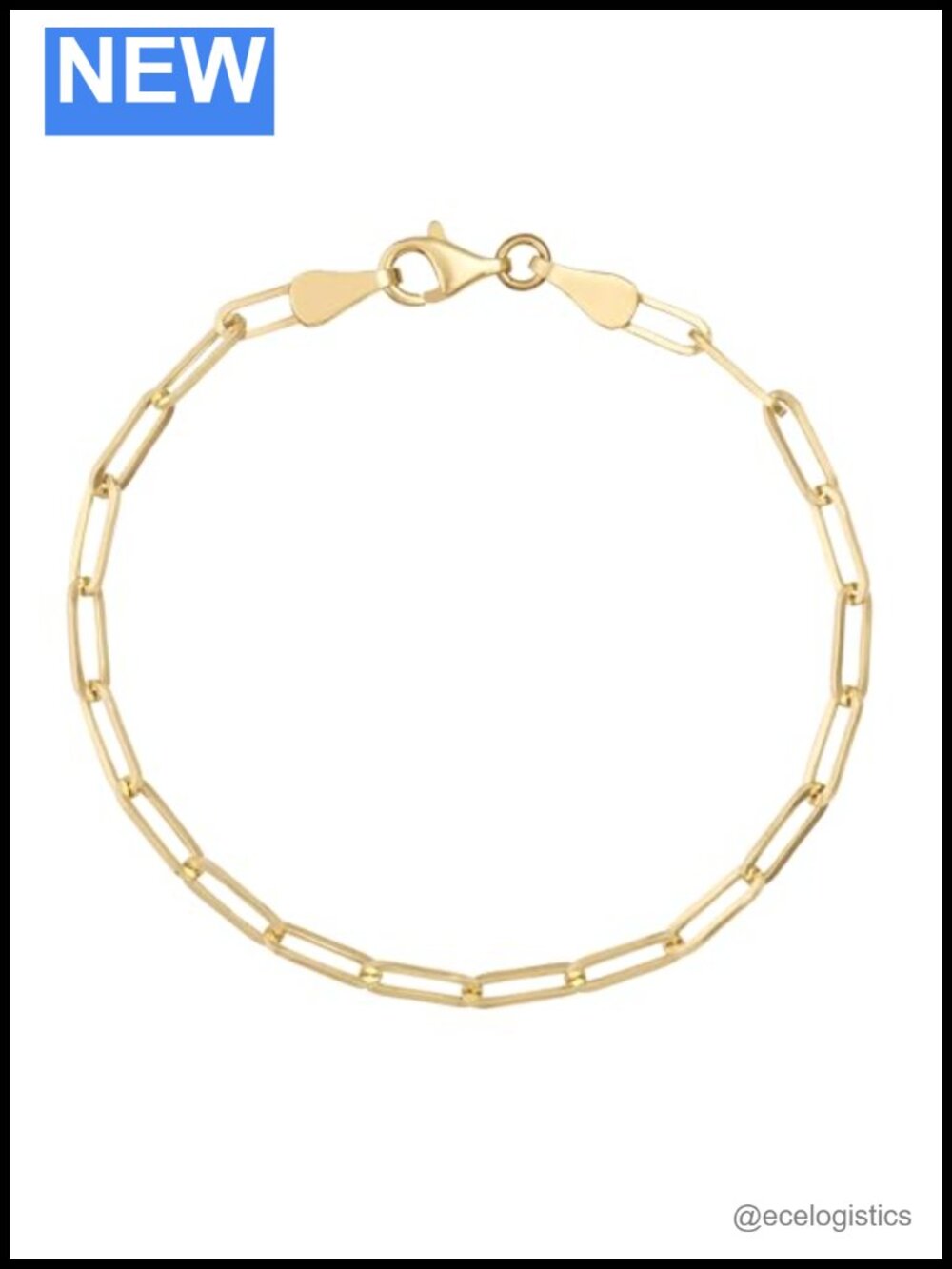 24K Gold Plated 925 Sterling Silver Paperclip Chain Bracelet 3mm Hypoallergenic